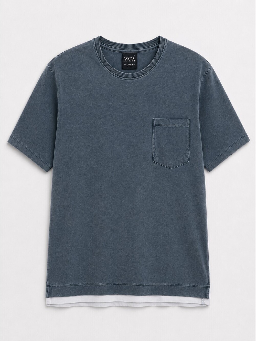 Zara Washed Pocket T Shirt Blue Gray Cotton Crew Neck Relaxed Fit Men's S